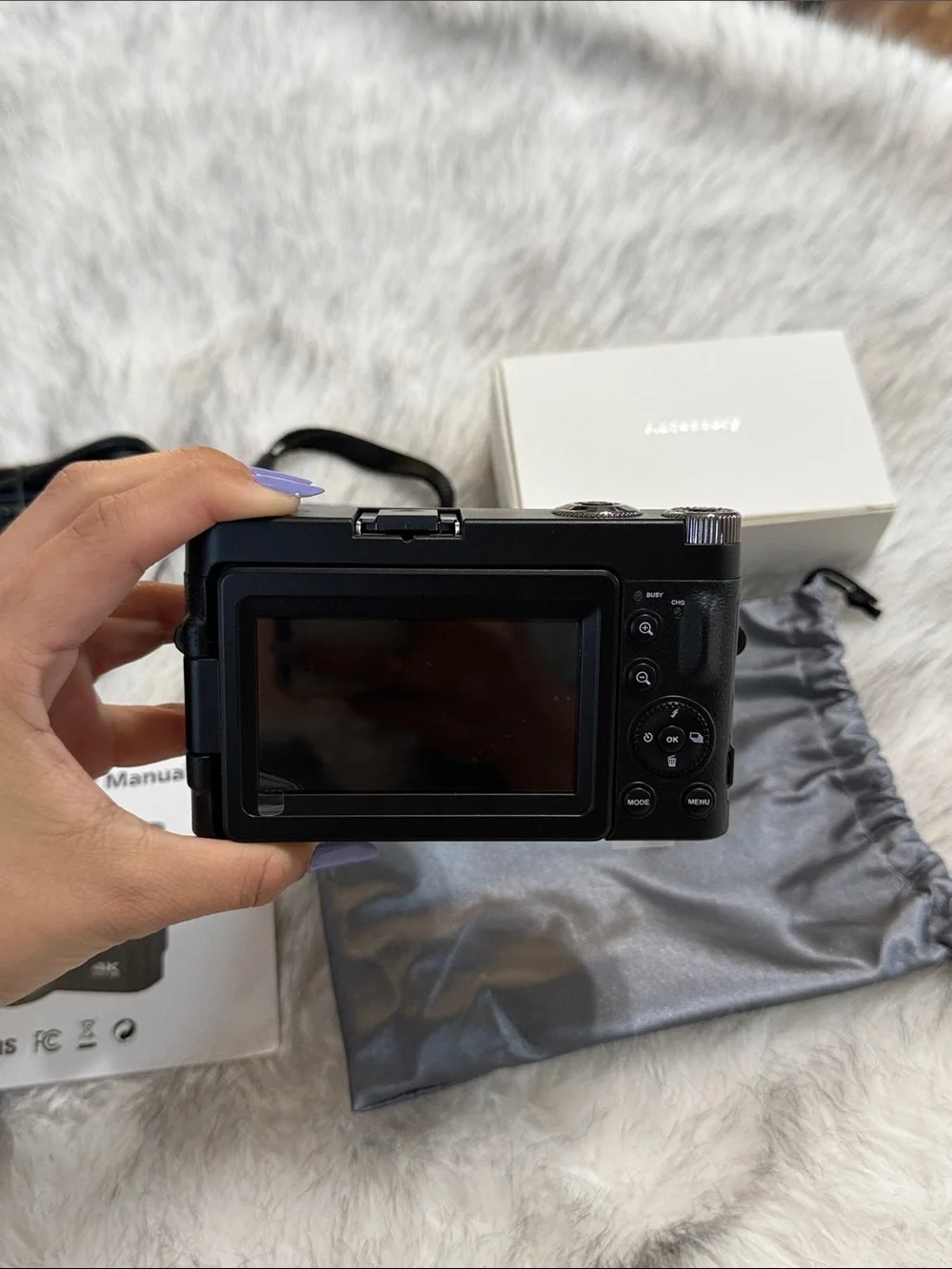 Compact Black Digital Camera with Accessories